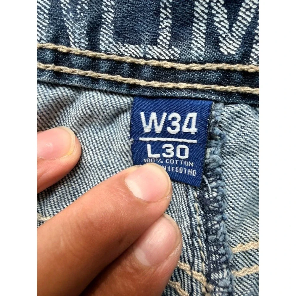 Ecko Unltd Mens Blue Denim Jeans Straight Relaxed Fit Streetwear Size 34x31